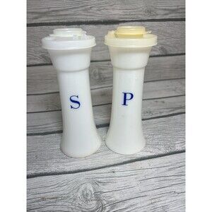 Hard To Find Tupperware Salt & Pepper Shakers #718-12,13 Blue Lettering USA EUC